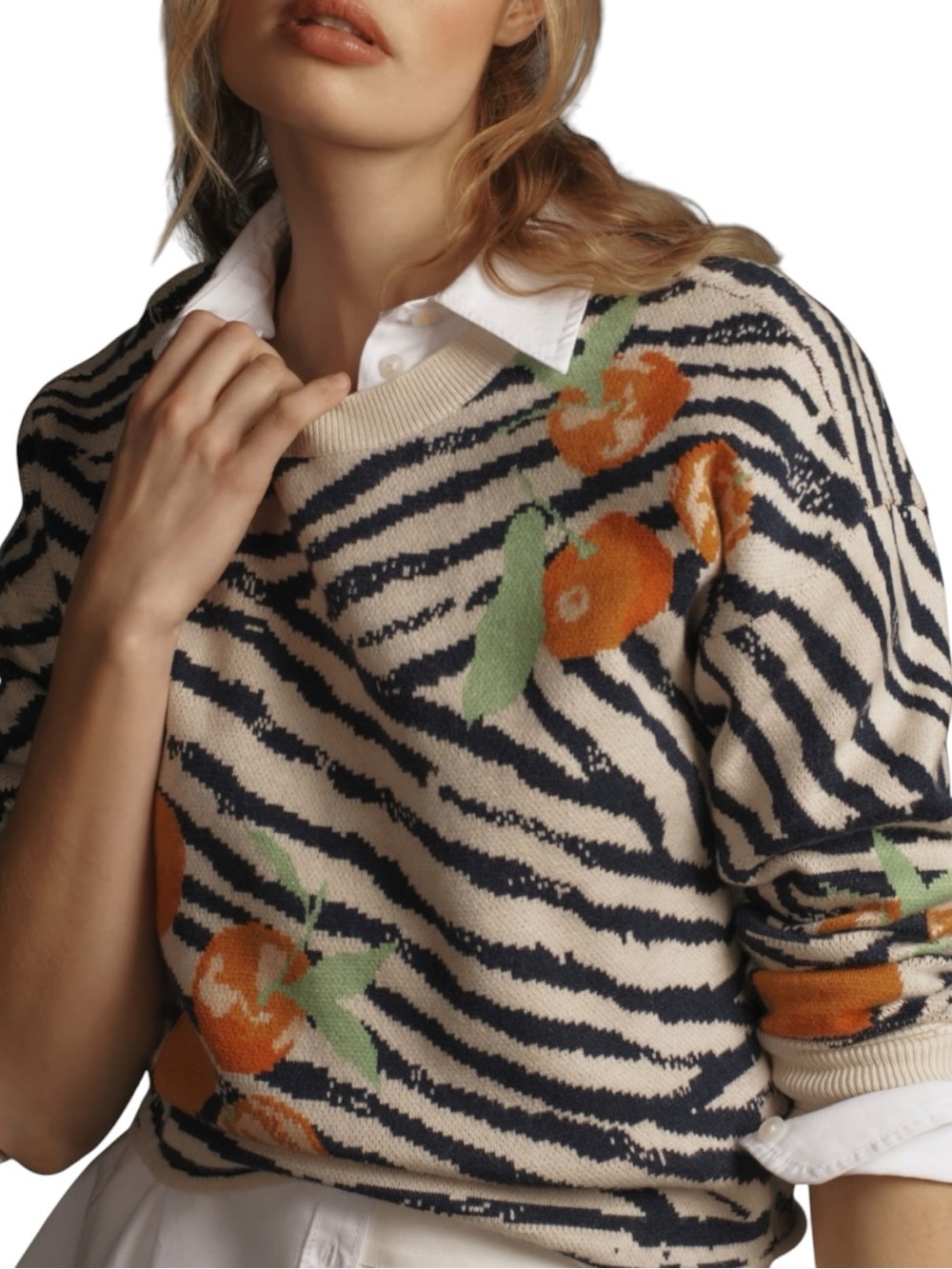 Anthropologie Maeve Dylan Mierzwiński Zebra Orange Intarsia Sweater S Oversized
